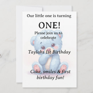 Blue Teddy Bear 1st Birthday Invitation  Einladung