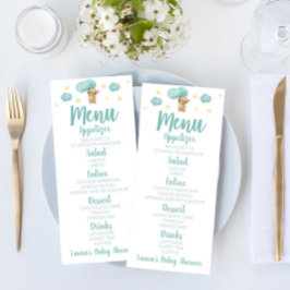 Blue Teddy Bear and Balloons Baby Showfood Menükarte