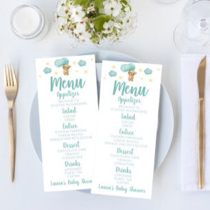 Blue Teddy Bear and Balloons Baby Showfood Menükarte