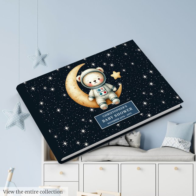 Blue Teddy Bear Astronaut Baby Boy Guest Sign Gästebuch (Blue Teddy Bear Astronaut Baby Boy Guest Sign)