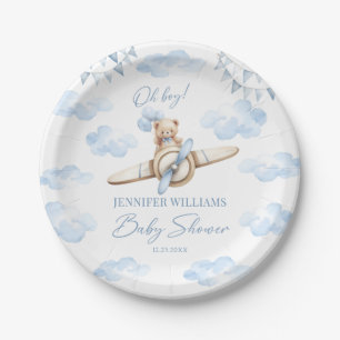Blue Teddy Bear auf Airplane Baby Boy Showpapier Pappteller