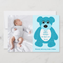 Blue Teddy Bear Baby Boy Birth Annoucement Invitat Einladung