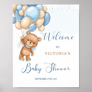 Blue Teddy Bear Baby Dusche Begrüßungszeichen Poster