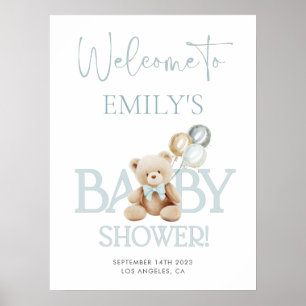 Blue Teddy Bear Baby Dusche Begrüßungszeichen Poster