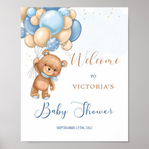 Blue Teddy Bear Baby Dusche Begrüßungszeichen Poster