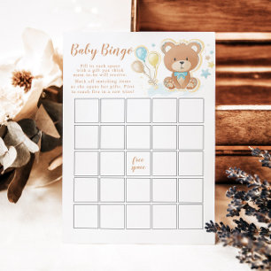 Blue Teddy Bear Baby Dusche Bingo Game Card Einladung
