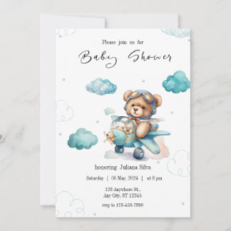 Blue Teddy Bear Baby Dusche Einladung