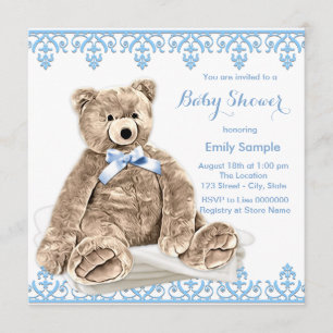 Blue Teddy Bear Baby Dusche Einladung