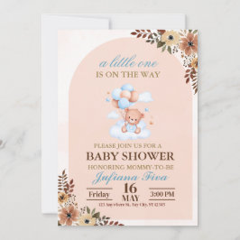 Blue Teddy Bear Baby Dusche Einladung