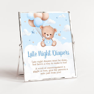 Blue Teddy Bear Baby Dusche Späte Night Diaper Zei Poster