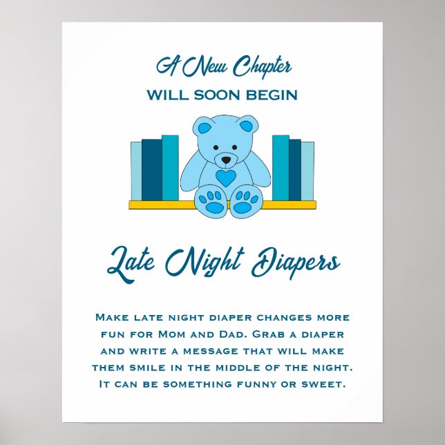 Blue Teddy Bear Baby Dusche Spate Night Diapers Poster (Vorne)