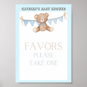 Blue Teddy Bear Baby Duschzeichen Poster