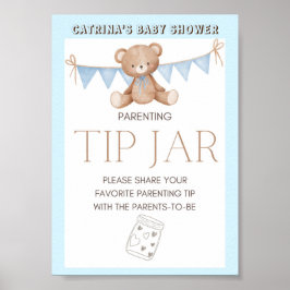 Blue Teddy Bear Baby Duschzeichen Poster