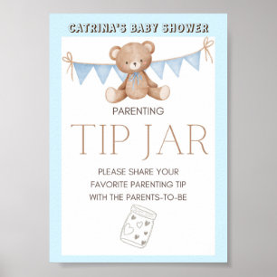Blue Teddy Bear Baby Duschzeichen Poster