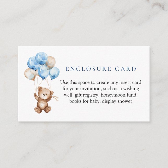 Blue Teddy Bear Baby Shooting Card Begleitkarte