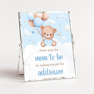 Blue Teddy Bear Baby Shower Envelope Station Schil Poster