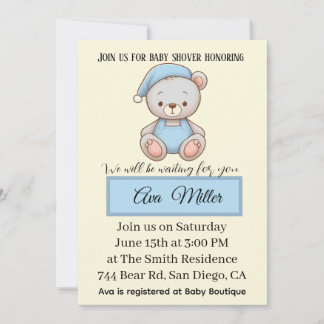 Blue Teddy Bear Baby Shower Invitation | Einladung