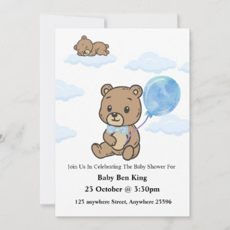Blue Teddy Bear Baby Shower Invitation  Einladung