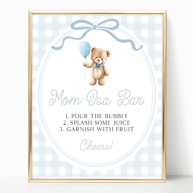 Blue Teddy Bear Baby Shower Mimosa Bar Sign Poster (Von Creator hochgeladen)