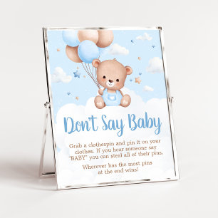 Blue Teddy Bear Baby Shower Say Baby Sign Poster