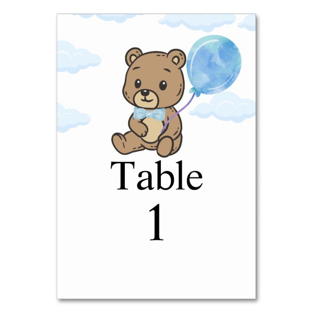 Blue Teddy Bear Baby Shower  Tischnummer (Vorderseite)