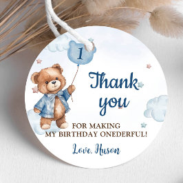 Blue Teddy Bear Balloon 1. Geburtstag Geschenkanhänger