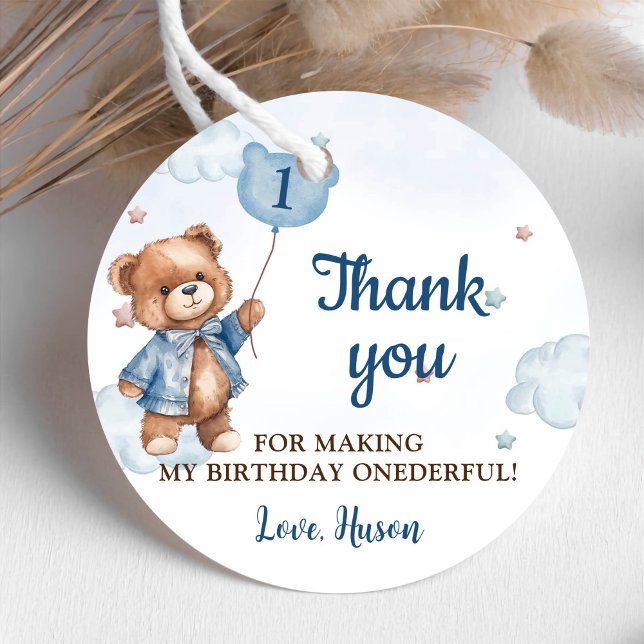 Blue Teddy Bear Balloon 1. Geburtstag Geschenkanhänger (Von Creator hochgeladen)