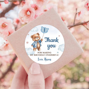 Blue Teddy Bear Balloon 1. Geburtstagsticker Runder Aufkleber