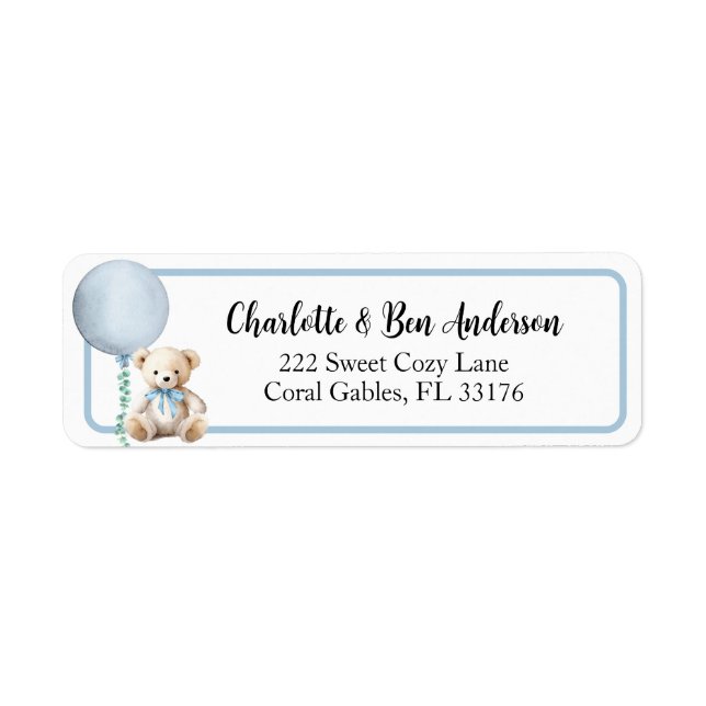 Blue Teddy Bear Balloon Address Label (Vorne)