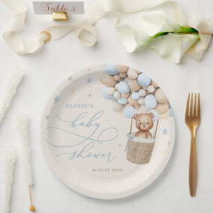 Blue Teddy Bear Balloon Babydusche frühzeitig abwa Pappteller