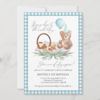 Blue Teddy Bear Balloon Picnic 1. Geburtstag
