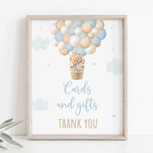 Blue Teddy Bear Balloons Babydusche Geschenke Schi Poster