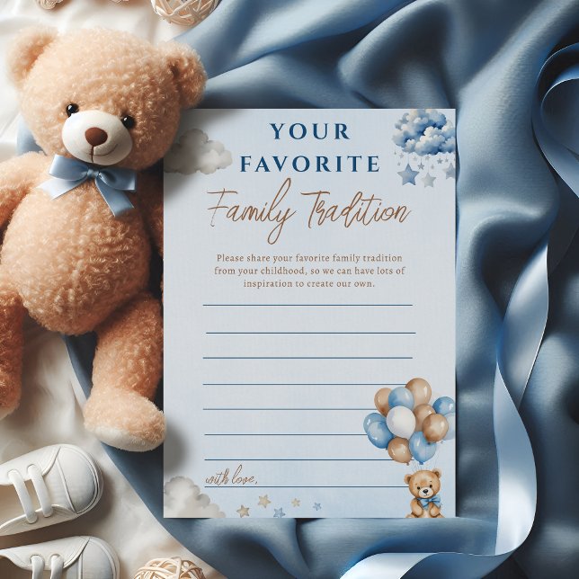 Blue Teddy Bear Balloons Family Tradition Card (Von Creator hochgeladen)