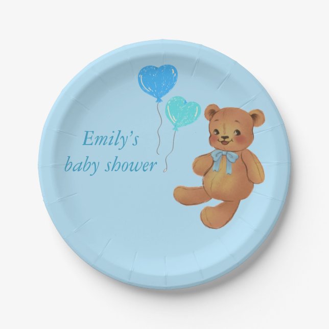 Blue Teddy Bear & Balloons Wrapping Pappteller (Vorderseite)