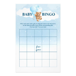 Blue Teddy Bear BINGO Baby Showspiele Flyer