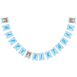 Blue Teddy Bear Birthday Party Wimpelkette