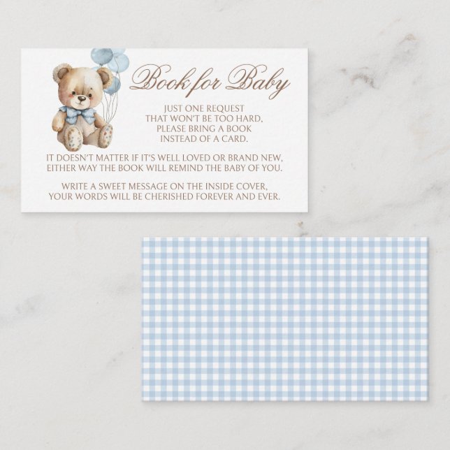 Blue Teddy Bear Bow Balloon Baby Diaper Raffle Begleitkarte (Vorne/Hinten)
