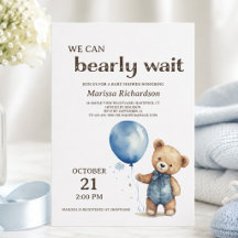 Blue Teddy Bear Boy Baby Dusche Einladung