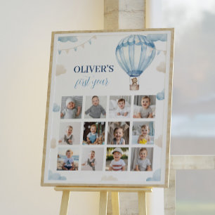 Blue Teddy Bear Boy Birthday Foto Milestone Zeiche Poster