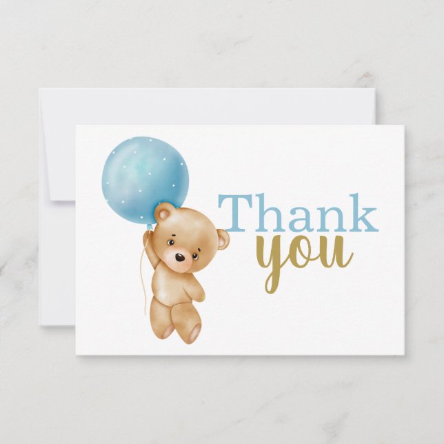 Blue Teddy Bear Boy Danke Note Card Mitteilungskarte (Vorderseite)