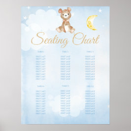 Blue Teddy Bear Boy's Baby Shower Seating Chart Poster