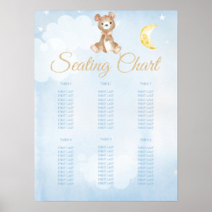 Blue Teddy Bear Boy's Baby Shower Seating Chart Poster