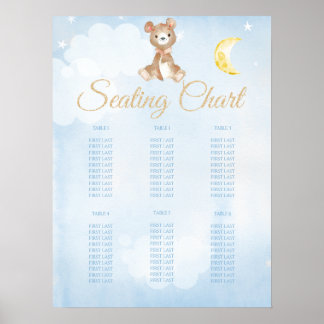 Blue Teddy Bear Boy's Baby Shower Seating Chart Poster