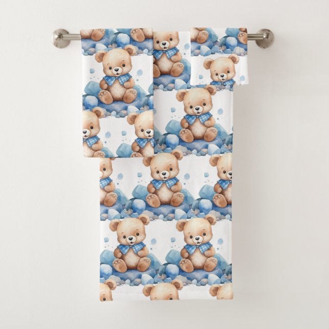 Blue Teddy Bear Boy's Bath Towel Set (Insitu)