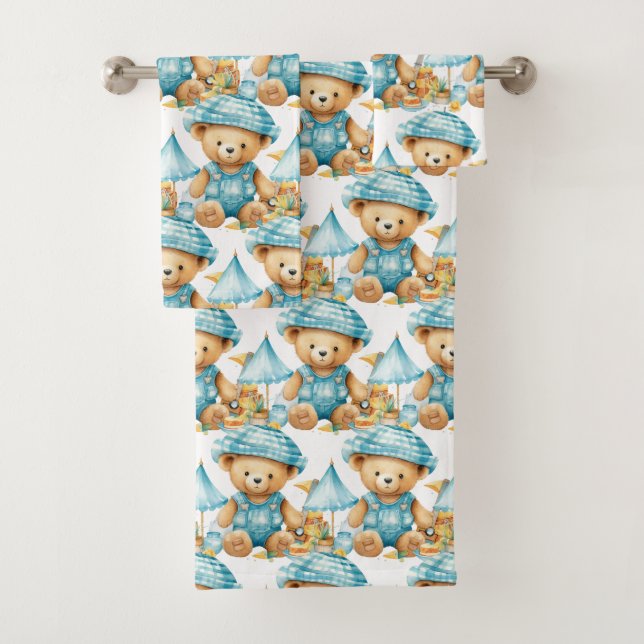 Blue Teddy Bear Boy's Bath Towel Set (Insitu)