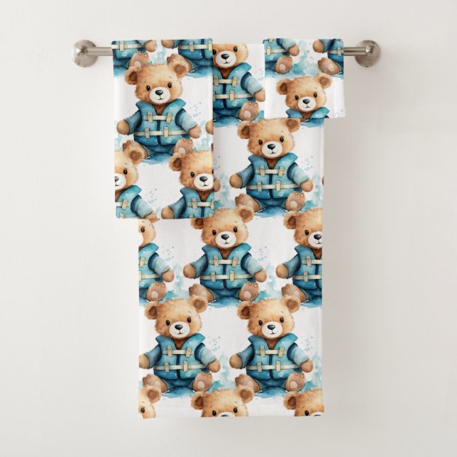 Blue Teddy Bear Boy's Bath Towel Set (Insitu)