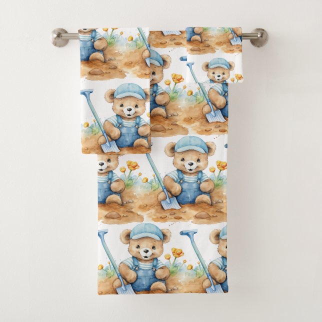 Blue Teddy Bear Boy's Bath Towel Set (Insitu)