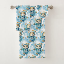 Blue Teddy Bear Boy's Bath Towel Set