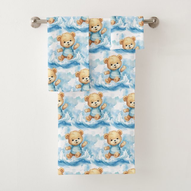Blue Teddy Bear Boy's Bath Towel Set (Insitu)