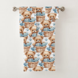 Blue Teddy Bear Boy's Bath Towel Set